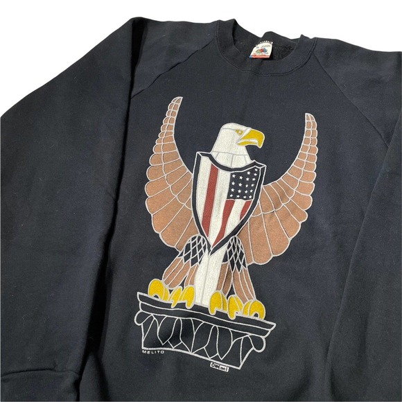 Vintage 90's United States Military Army Eagle Flag Crewneck Sweatshirt XL Black - Picture 2 of 5